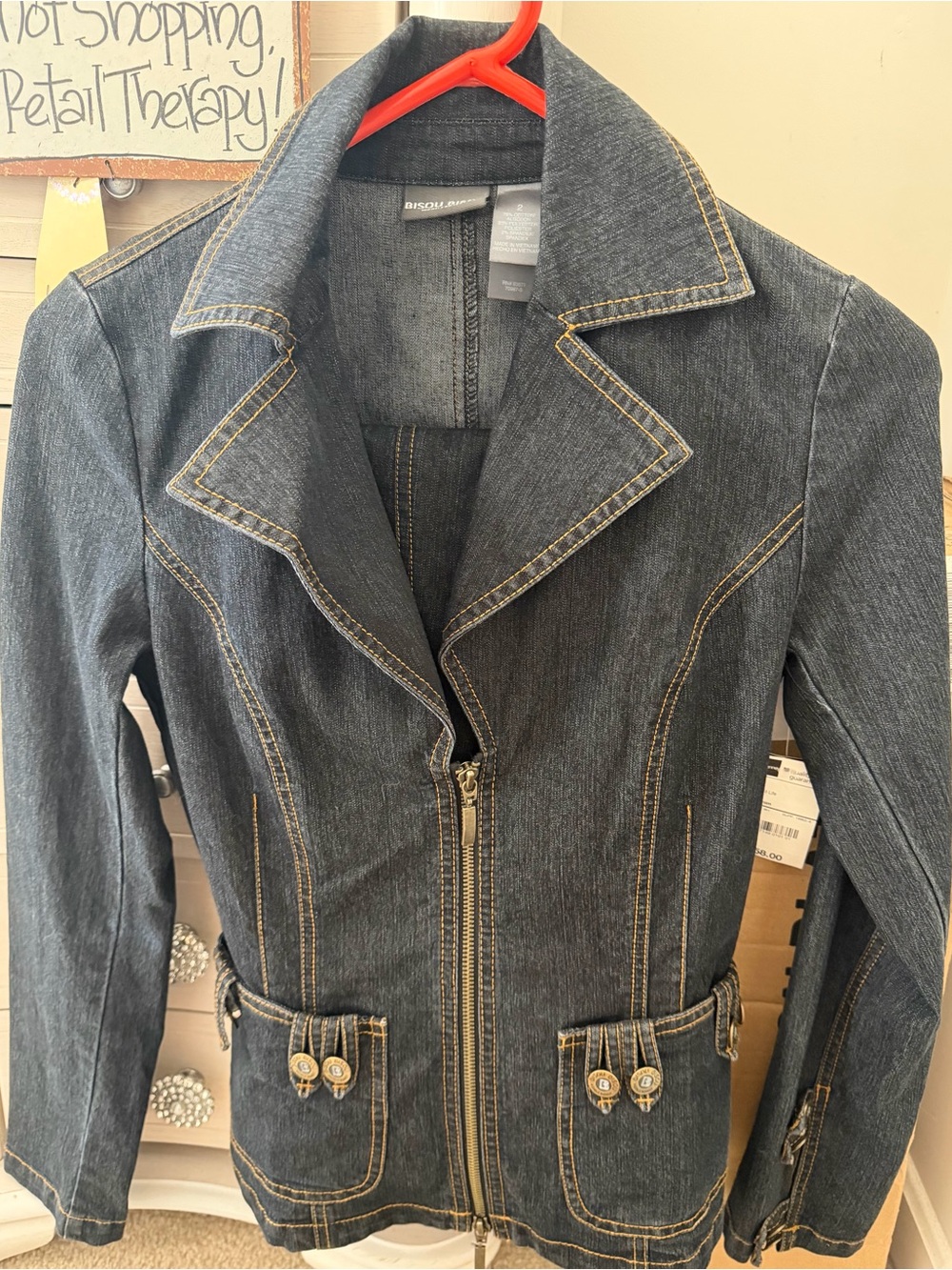 jcpenney bijou Dark Blue Denim Zip-Front Jacket /pants with Contrast Topstitchin